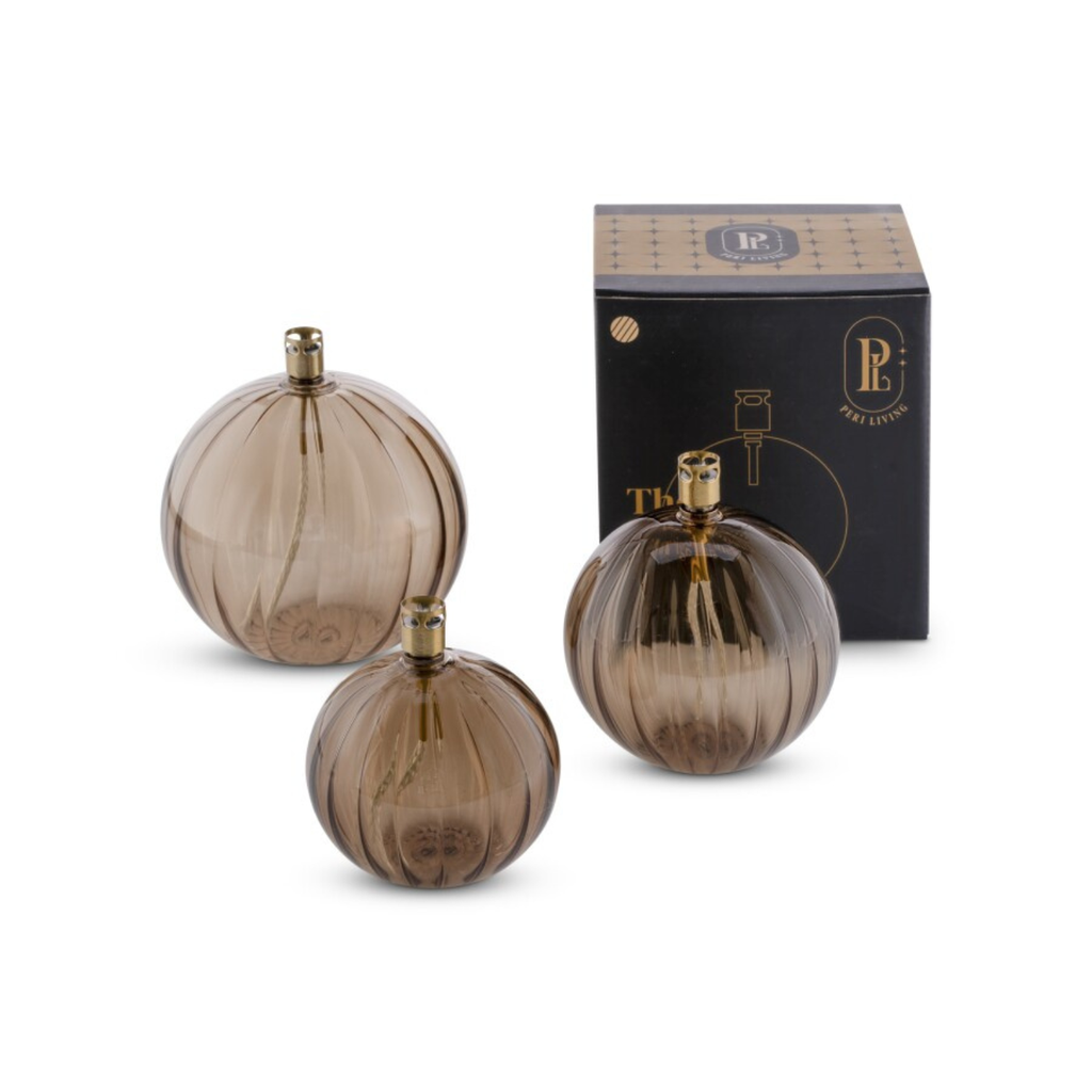 Lampe à huile ronde striée - Couleur champagne