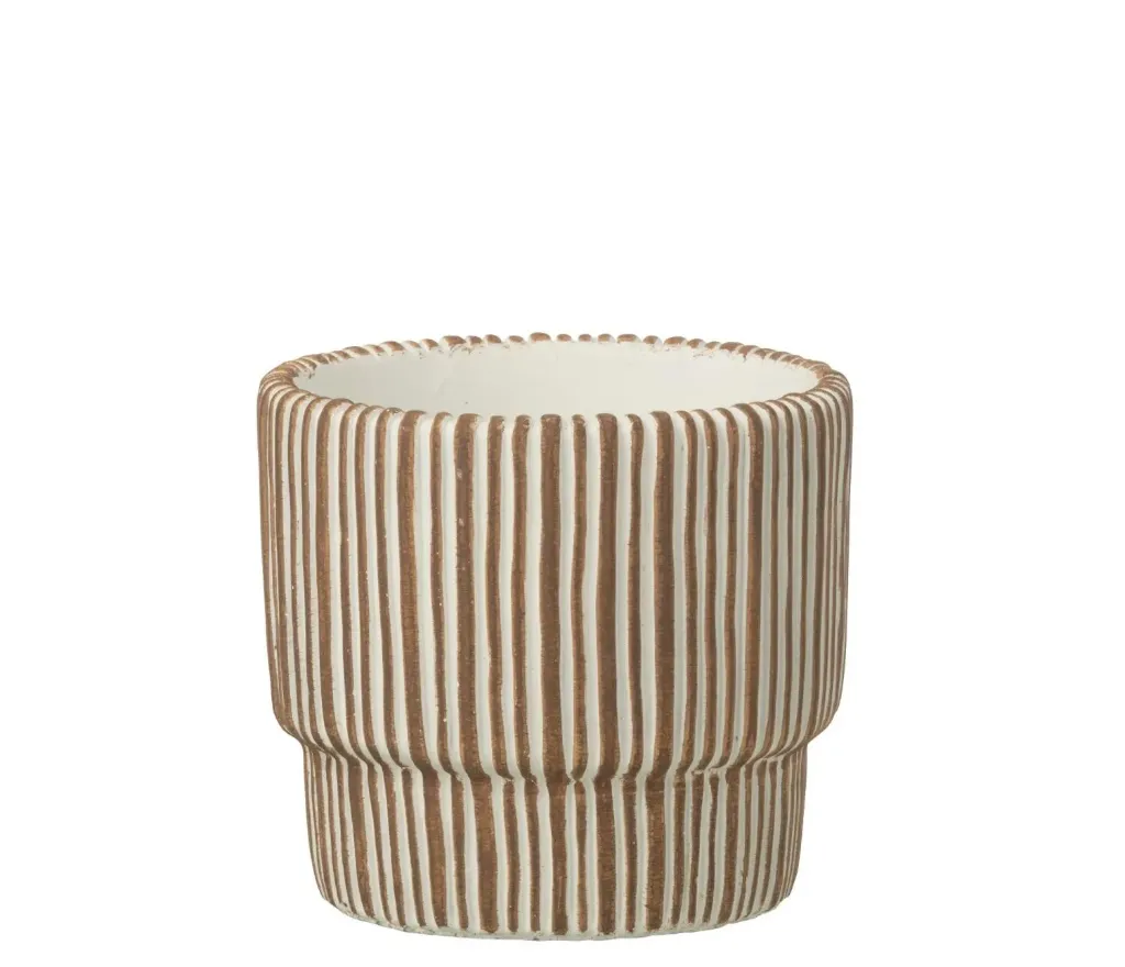 Cachepot ligné Blanc et marron - S (14.5x14.5x13cm)