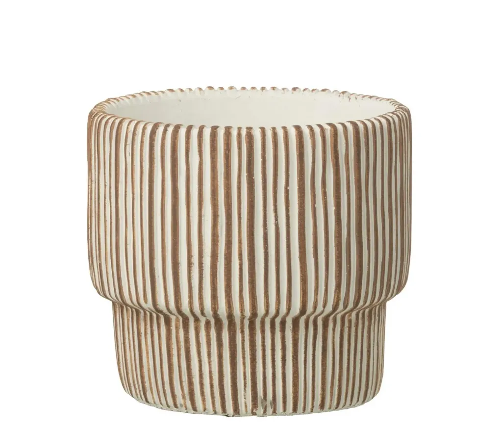[63061] Cachepot ligné Blanc et marron - M (17.5x17.5x16cm)