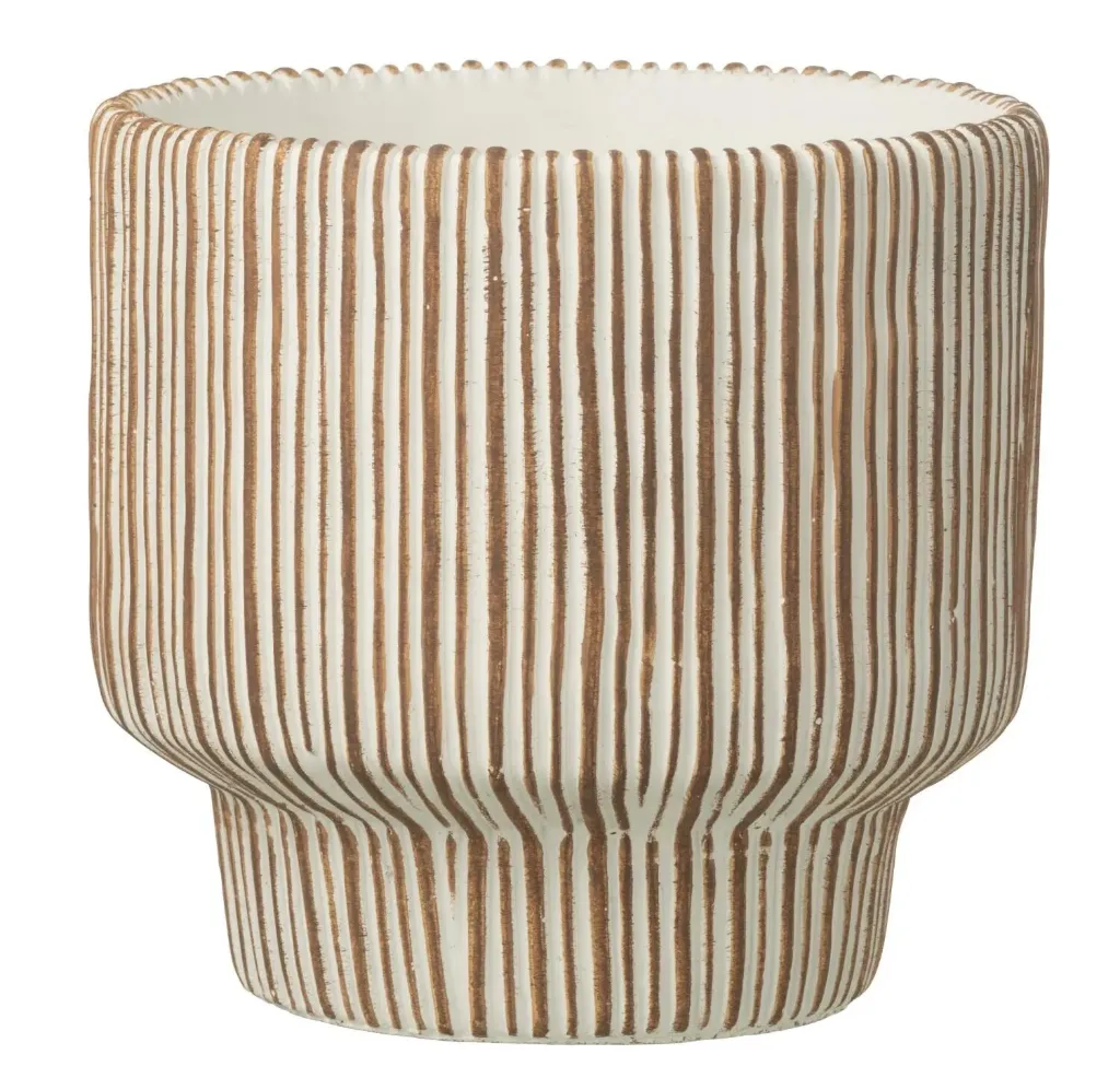 [63062] Cachepot ligné Blanc et marron - L (23x23x22cm)