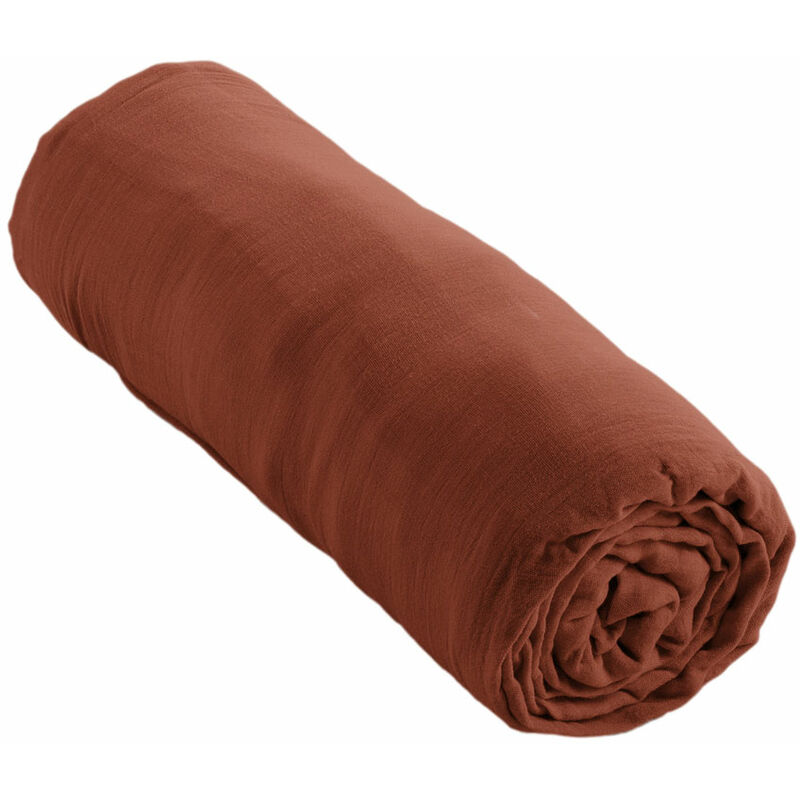 Drap housse Gaïa Terracotta - 180x200cm - Gaze de coton