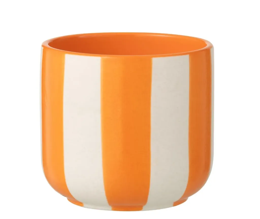 [63203] Cachepot ligné blanc et orange - L