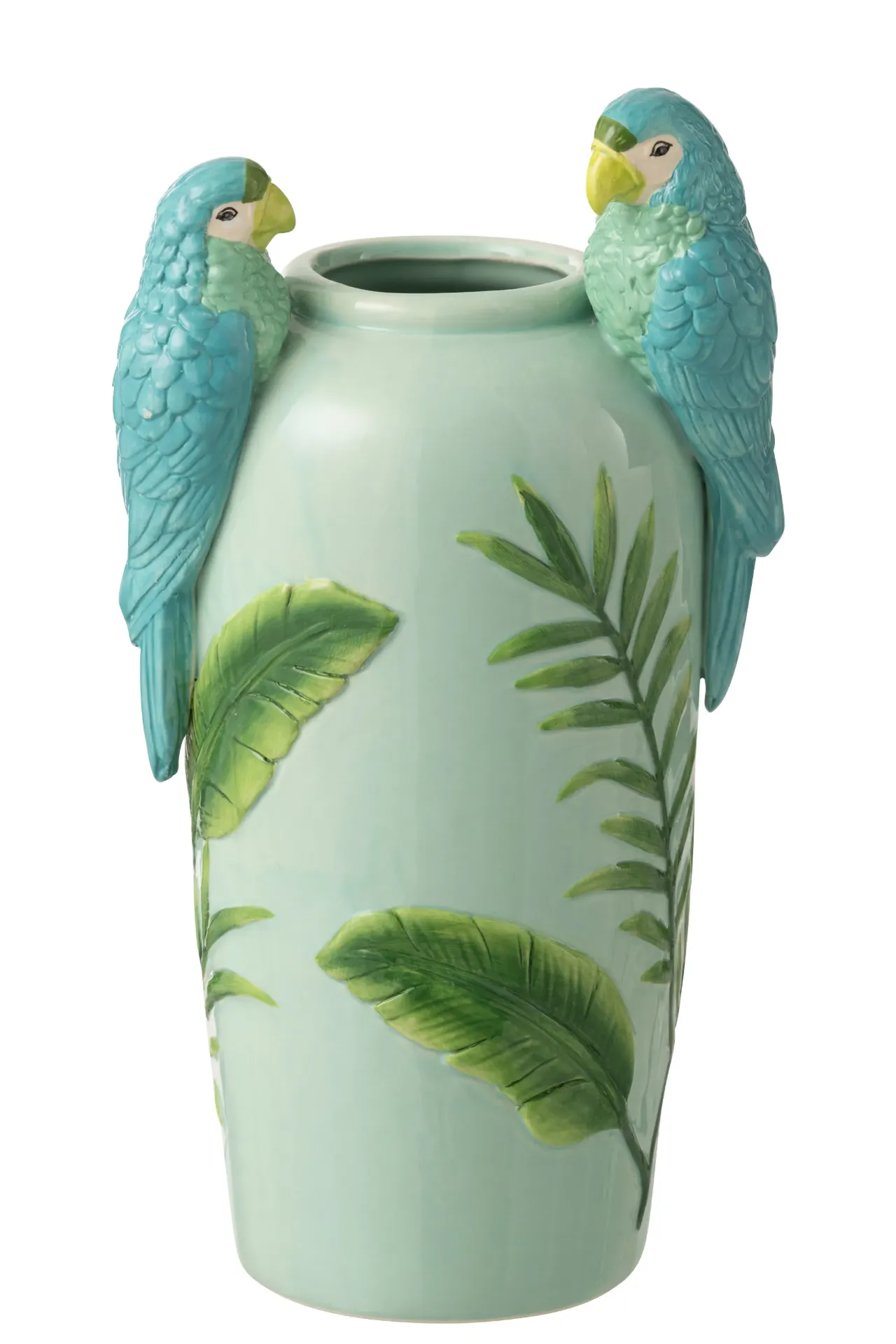 [62995] Vase perroquets en céramique vert et bleu (38cm)