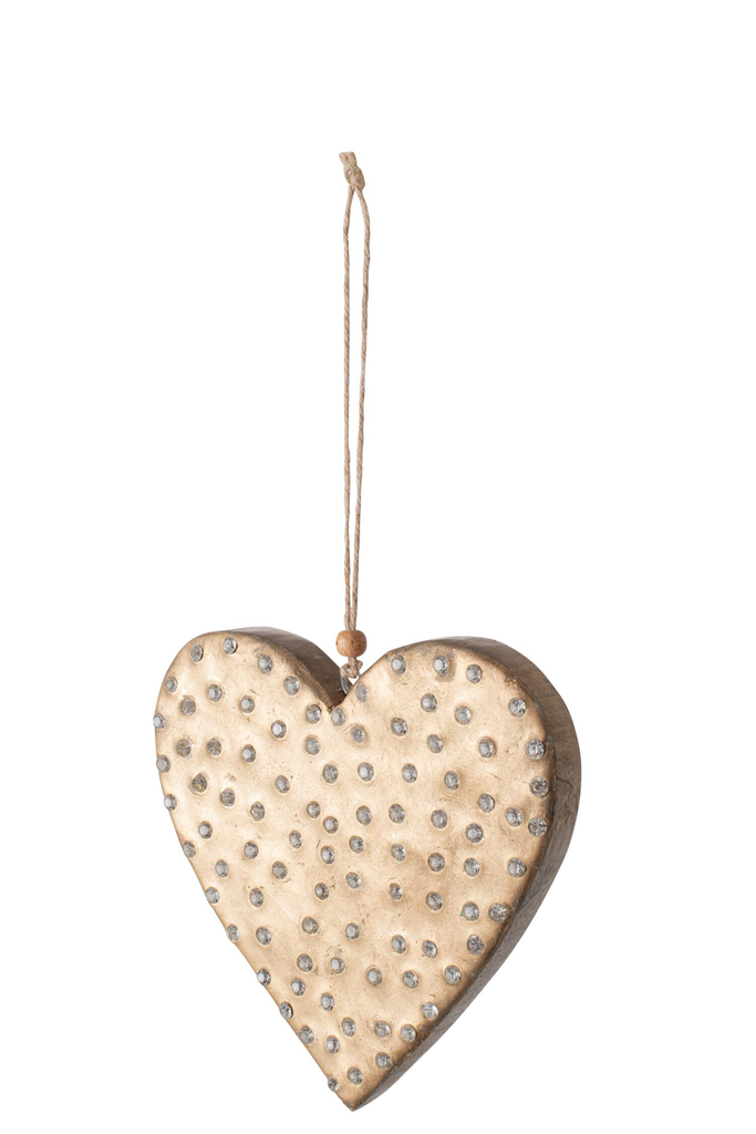 Coeur en manguier avec strass doré - 14x14cm