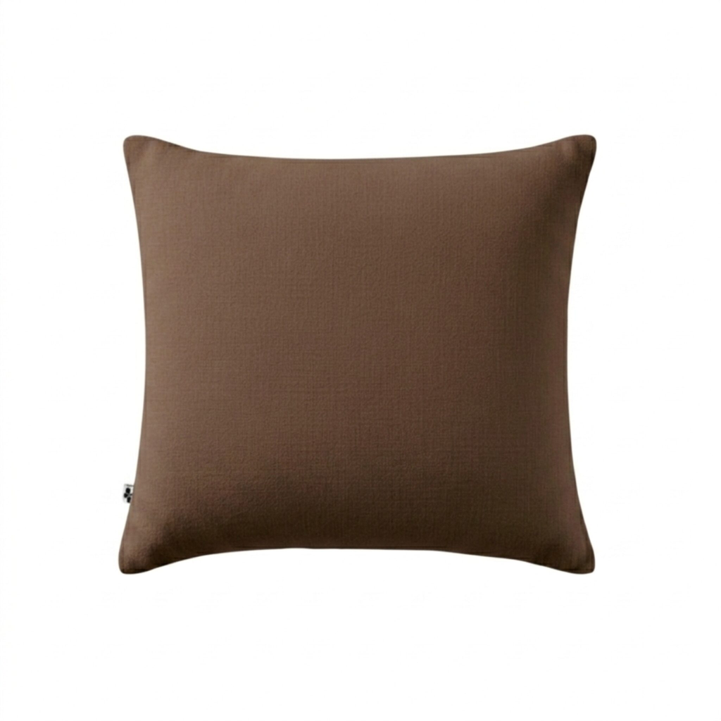 Taie d'oreiller 60x60cm Gaia Brun - Gaze de coton