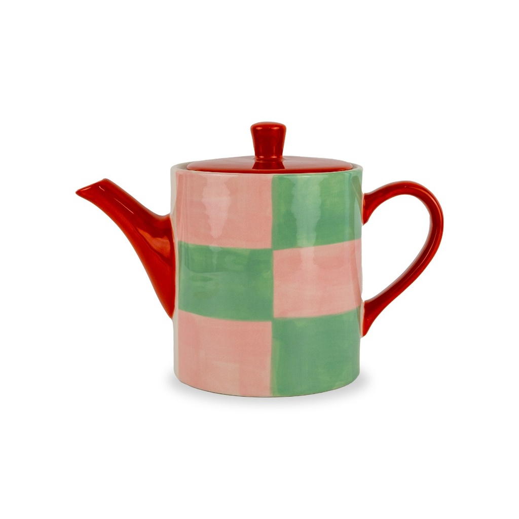 Théière en grès 850ml - rose et vert