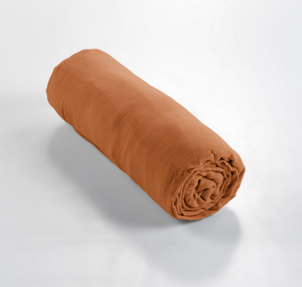 Drap housse Gaïa Abricot - 160x200cm - Gaze de coton 