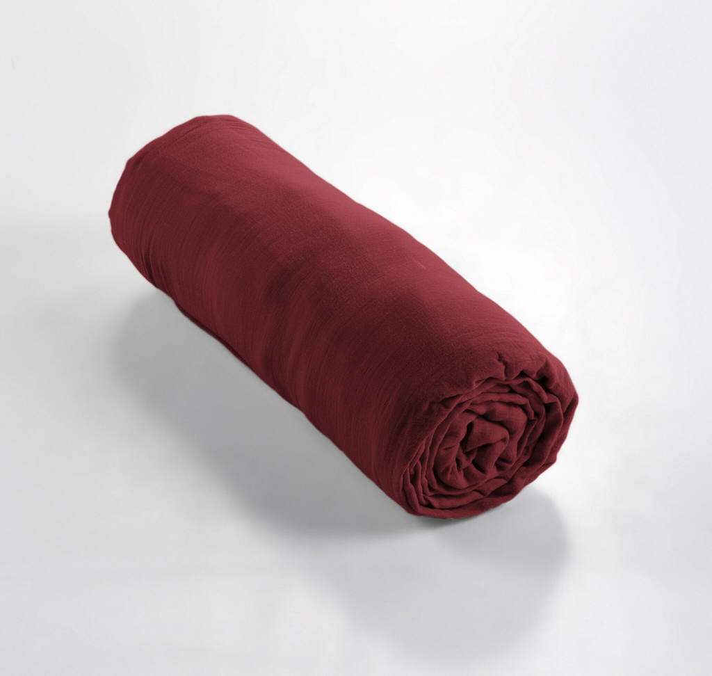 Drap housse Gaïa Lie de vin - 160x200cm - Gaze de coton