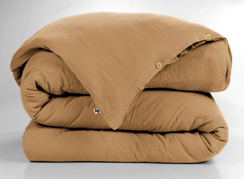 Housse de couette Gaïa Camel -  260x240cm - Gaze de coton